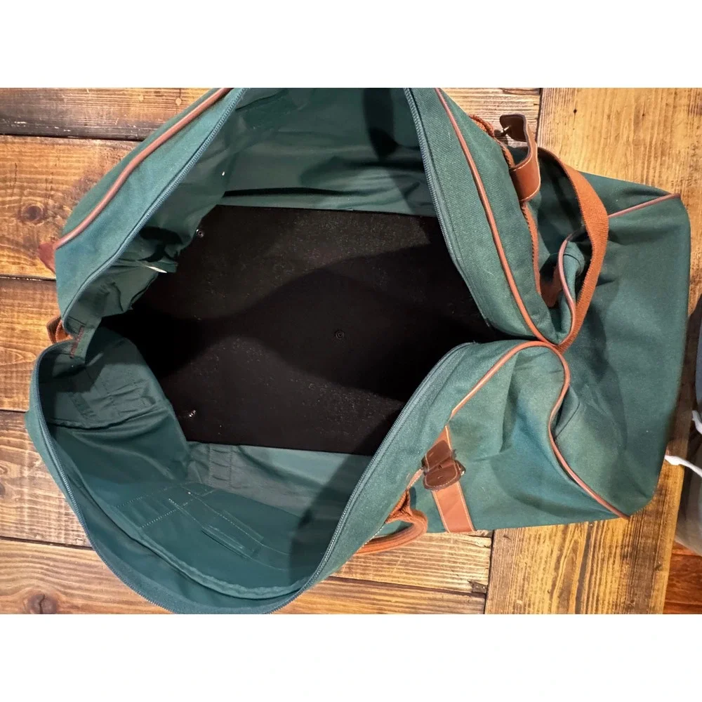 Polo Ralph Lauren Rolling Duffel Bag Green Canvas Leather Trim 24x13x11 Travel